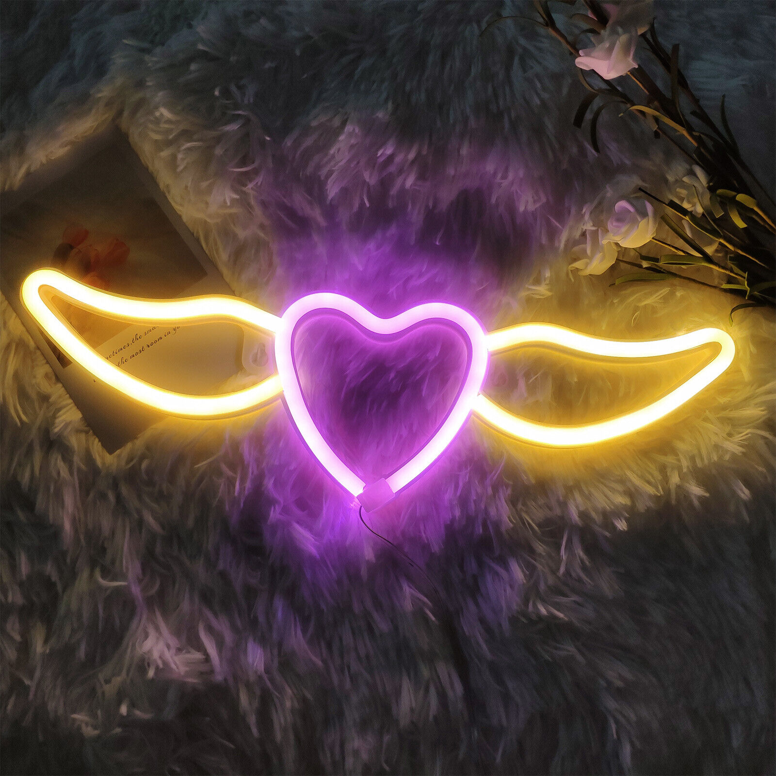 LED Επιτοίχιο Διακοσμητικό Φωτιστικό Πολύχρωμο Neon με Τροφοδοσία USB ή Μπαταρίες με Σχέδιο Φτερωτή Καρδιά LED Επιτοίχιο Διακοσμητικό Φωτιστικό Πολύχρωμο Neon με Τροφοδοσία USB ή Μπαταρίες με Σχέδιο Φτερωτή Καρδιά
