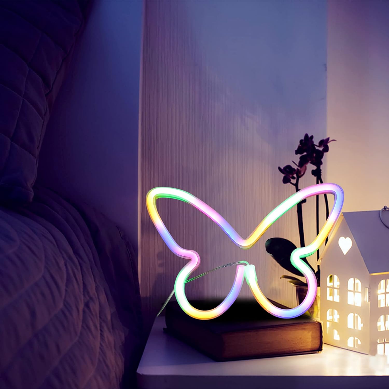 LED Επιτοίχιο Διακοσμητικό Φωτιστικό Πολύχρωμο Neon με Τροφοδοσία USB ή Μπαταρίες με Σχέδιο Πεταλούδα LED Επιτοίχιο Διακοσμητικό Φωτιστικό Πολύχρωμο Neon με Τροφοδοσία USB ή Μπαταρίες με Σχέδιο Πεταλούδα