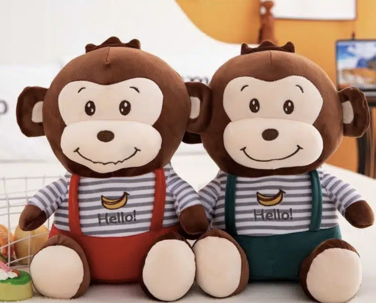 Λούτρινο Βελούδινο Αρκουδάκι Πιθηκάκι 30εκ με Ριγέ Μπλούζα και Κόκκινες Τιράντες Λούτρινο Βελούδινο Αρκουδάκι Πιθηκάκι 30εκ με Ριγέ Μπλούζα και Κόκκινες Τιράντες