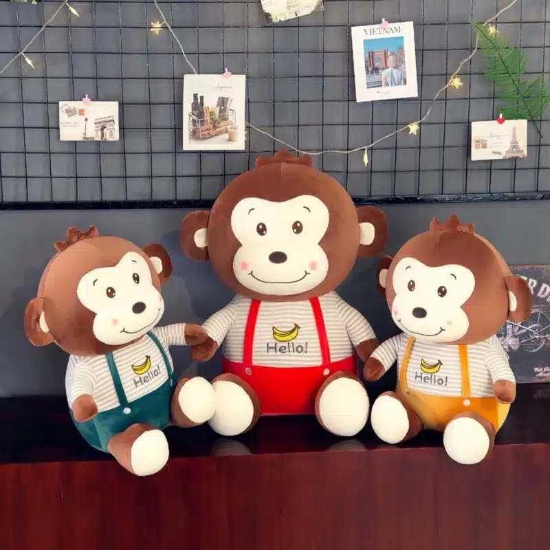 Λούτρινο Βελούδινο Αρκουδάκι Πιθηκάκι 30εκ με Ριγέ Μπλούζα και Κόκκινες Τιράντες Λούτρινο Βελούδινο Αρκουδάκι Πιθηκάκι 30εκ με Ριγέ Μπλούζα και Κόκκινες Τιράντες