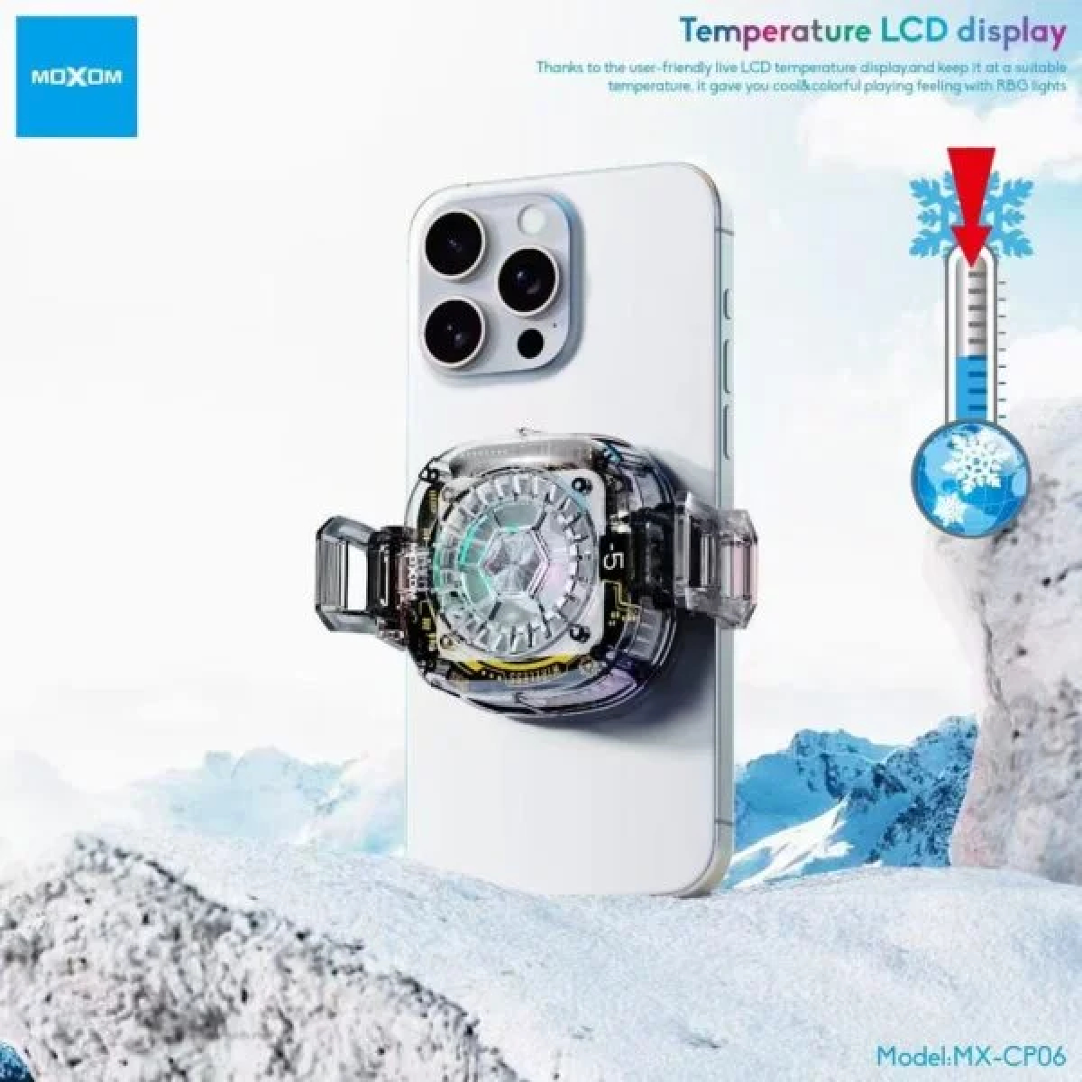 Μαγνητικό Ανεμιστηράκι Ψύξης Κινητού Moxom με LCD Οθόνη, RGB και MagSafe Μαγνητικό Ανεμιστηράκι Ψύξης Κινητού Moxom με LCD Οθόνη, RGB και MagSafe