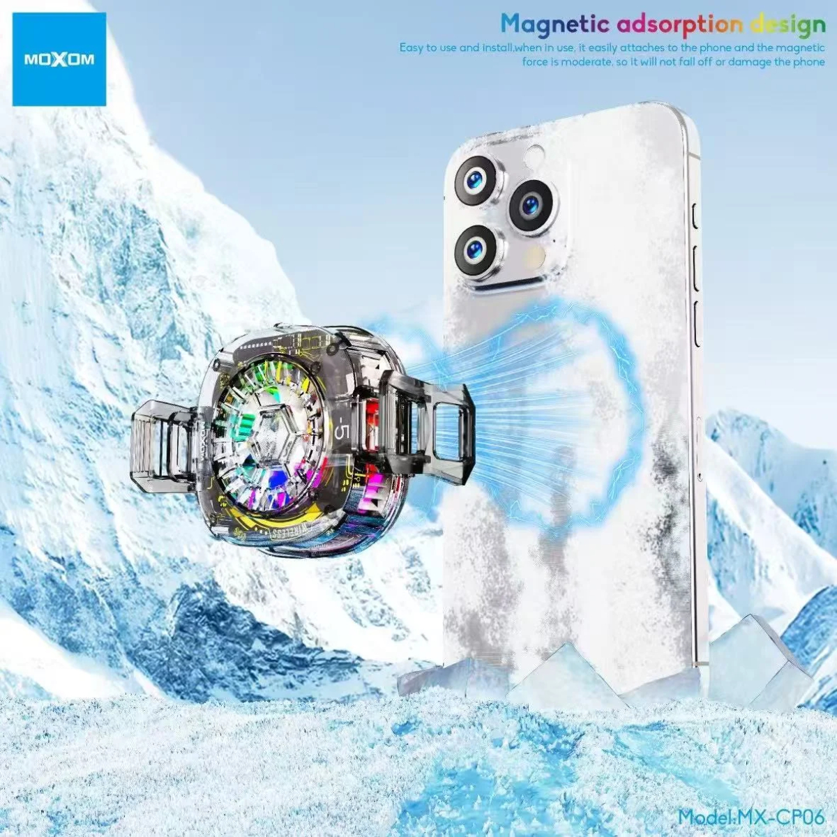 Μαγνητικό Ανεμιστηράκι Ψύξης Κινητού Moxom με LCD Οθόνη, RGB και MagSafe Μαγνητικό Ανεμιστηράκι Ψύξης Κινητού Moxom με LCD Οθόνη, RGB και MagSafe