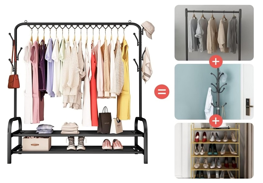 Μεταλλική Διπλή Κρεμάστρα - Καλόγερος - Παπουτσοθήκη Δαπέδου με 2 Ράφια - 110 x 33 x 150cm Μεταλλική Διπλή Κρεμάστρα - Καλόγερος - Παπουτσοθήκη Δαπέδου με 2 Ράφια - 110 x 33 x 150cm