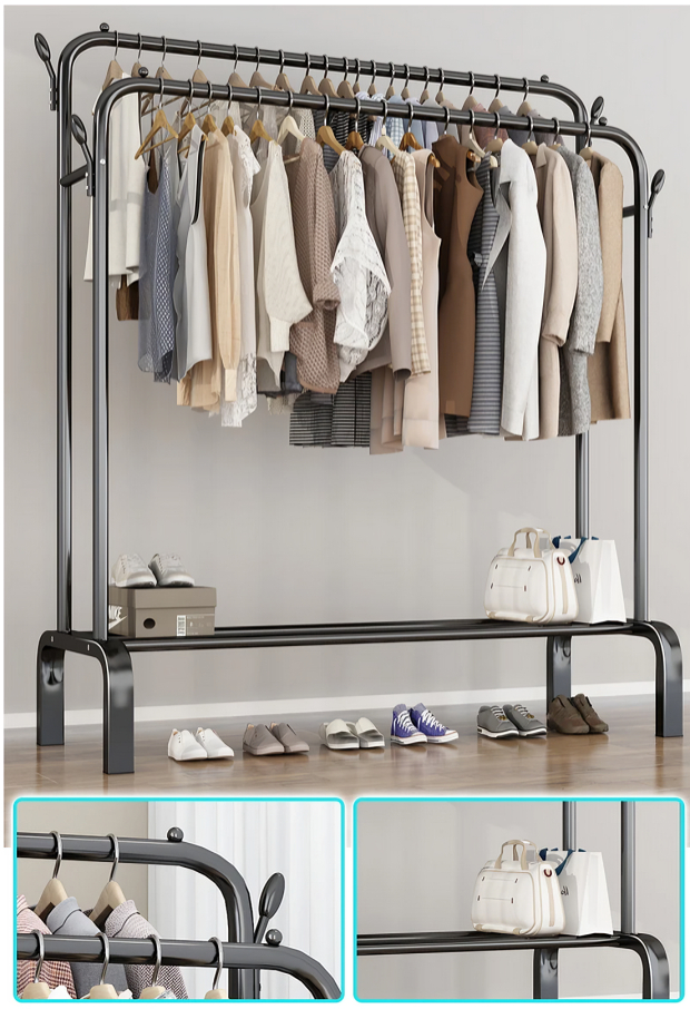 Μεταλλική Διπλή Κρεμάστρα - Καλόγερος - Παπουτσοθήκη Δαπέδου με 2 Ράφια - 110 x 33 x 150cm Μεταλλική Διπλή Κρεμάστρα - Καλόγερος - Παπουτσοθήκη Δαπέδου με 2 Ράφια - 110 x 33 x 150cm