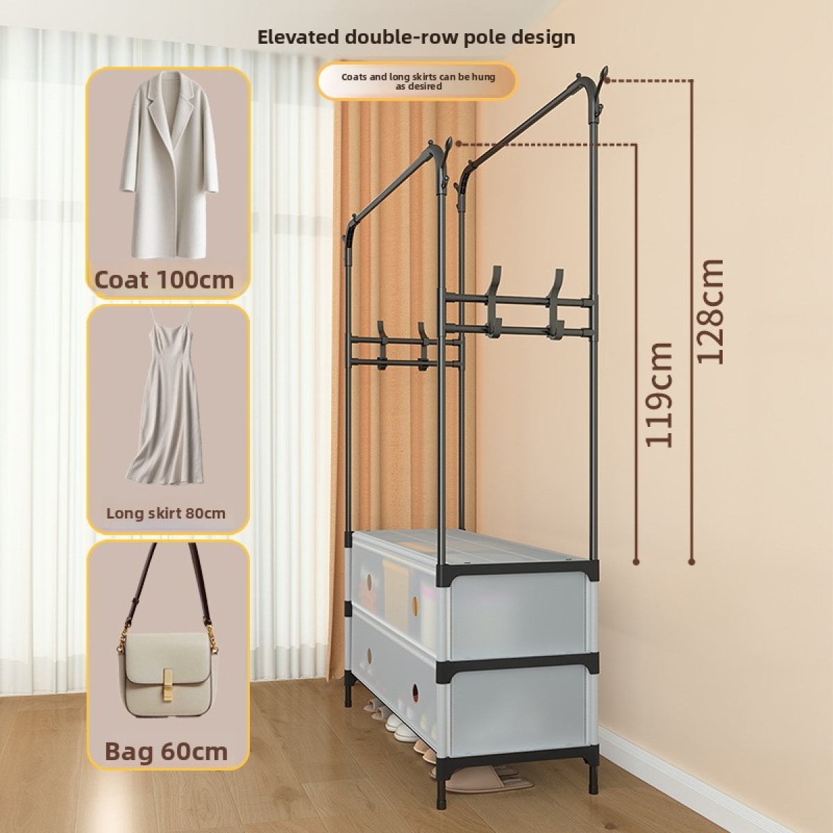 Μεταλλική Κρεμάστρα Δαπέδου με Διπλή Ράγα & Ράφια Αποθήκευσης 83x28x175cm Μαύρη Μεταλλική Κρεμάστρα Δαπέδου με Διπλή Ράγα & Ράφια Αποθήκευσης 83x28x175cm Μαύρη