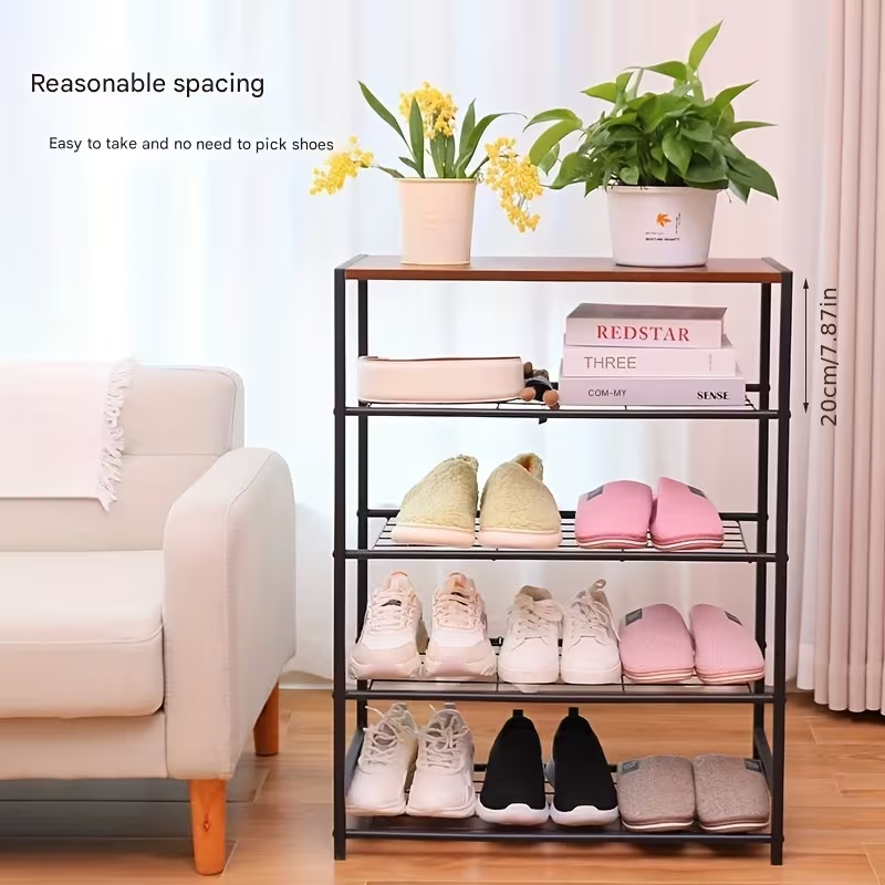 Μεταλλική Παπουτσοθήκη 5 Επιπέδων με Ξύλινη Επιφάνεια 83×63×30cm Μεταλλική Παπουτσοθήκη 5 Επιπέδων με Ξύλινη Επιφάνεια 83×63×30cm