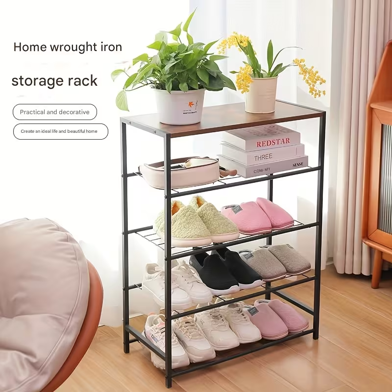 Μεταλλική Παπουτσοθήκη 5 Επιπέδων με Ξύλινη Επιφάνεια 83×63×30cm Μεταλλική Παπουτσοθήκη 5 Επιπέδων με Ξύλινη Επιφάνεια 83×63×30cm