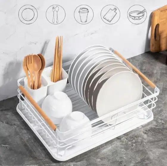 Μεταλλική Πιατοθήκη Στραγγίσματος με Ξύλινες Λαβές και Αποσπώμενο Δίσκο 14x32x43 cm - Λευκό Μεταλλική Πιατοθήκη Στραγγίσματος με Ξύλινες Λαβές και Αποσπώμενο Δίσκο 14x32x43 cm - Λευκό