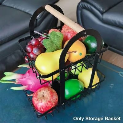 Μεταλλική Ραφιέρα – Φρουτιέρα 2 Επιπέδων 37x30x18.5cm με Ξύλινη Λαβή Μεταλλική Ραφιέρα – Φρουτιέρα 2 Επιπέδων 37x30x18.5cm με Ξύλινη Λαβή