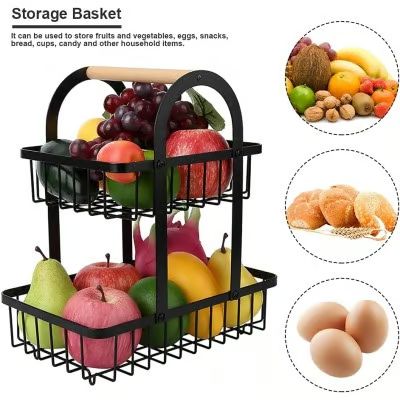 Μεταλλική Ραφιέρα – Φρουτιέρα 2 Επιπέδων 37x30x18.5cm με Ξύλινη Λαβή Μεταλλική Ραφιέρα – Φρουτιέρα 2 Επιπέδων 37x30x18.5cm με Ξύλινη Λαβή