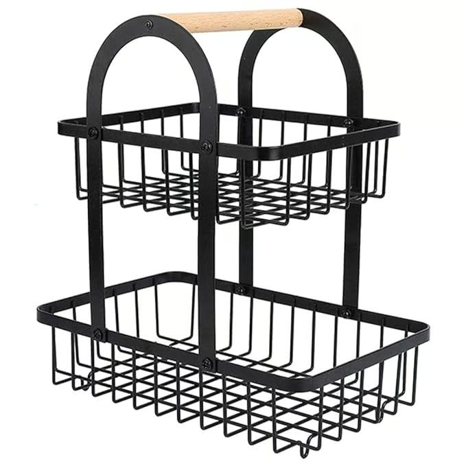 Μεταλλική Ραφιέρα – Φρουτιέρα 2 Επιπέδων 37x30x18.5cm με Ξύλινη Λαβή Μεταλλική Ραφιέρα – Φρουτιέρα 2 Επιπέδων 37x30x18.5cm με Ξύλινη Λαβή