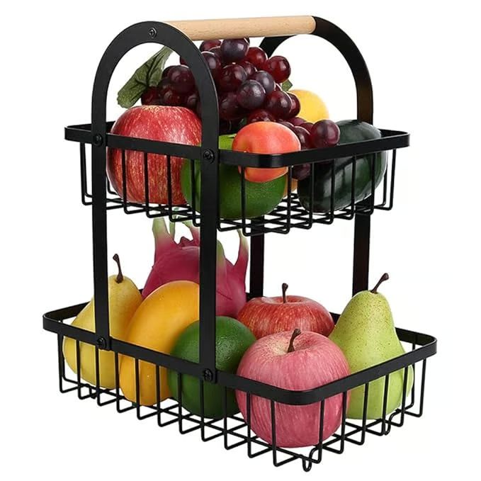 Μεταλλική Ραφιέρα – Φρουτιέρα 2 Επιπέδων 37x30x18.5cm με Ξύλινη Λαβή Μεταλλική Ραφιέρα – Φρουτιέρα 2 Επιπέδων 37x30x18.5cm με Ξύλινη Λαβή