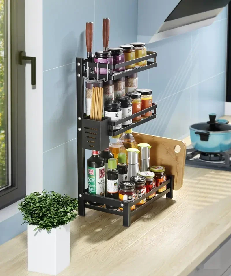 Μεταλλική Ραφιέρα Κουζίνας 3 Επιπέδων για Οργάνωση Μπαχαρικών & Βασικών Υλικών Μεταλλική Ραφιέρα Κουζίνας 3 Επιπέδων για Οργάνωση Μπαχαρικών & Βασικών Υλικών