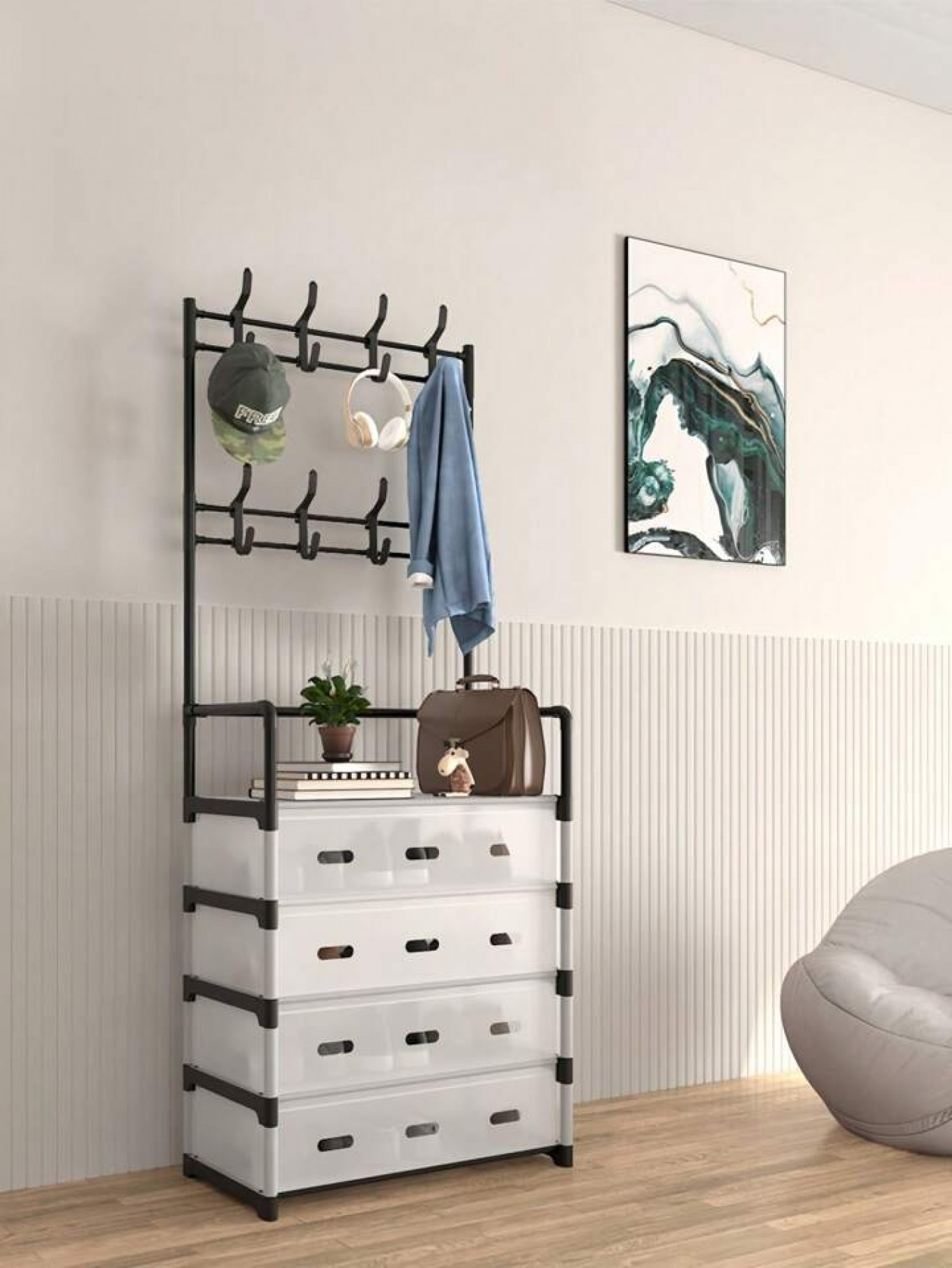 Μεταλλική Ραφιέρα - Παπουτσοθήκη 5 Επιπέδων με Πορτάκια & Κρεμάστρα με Γάντζους 185 x 56 x 28cm Μεταλλική Ραφιέρα - Παπουτσοθήκη 5 Επιπέδων με Πορτάκια & Κρεμάστρα με Γάντζους 185 x 56 x 28cm