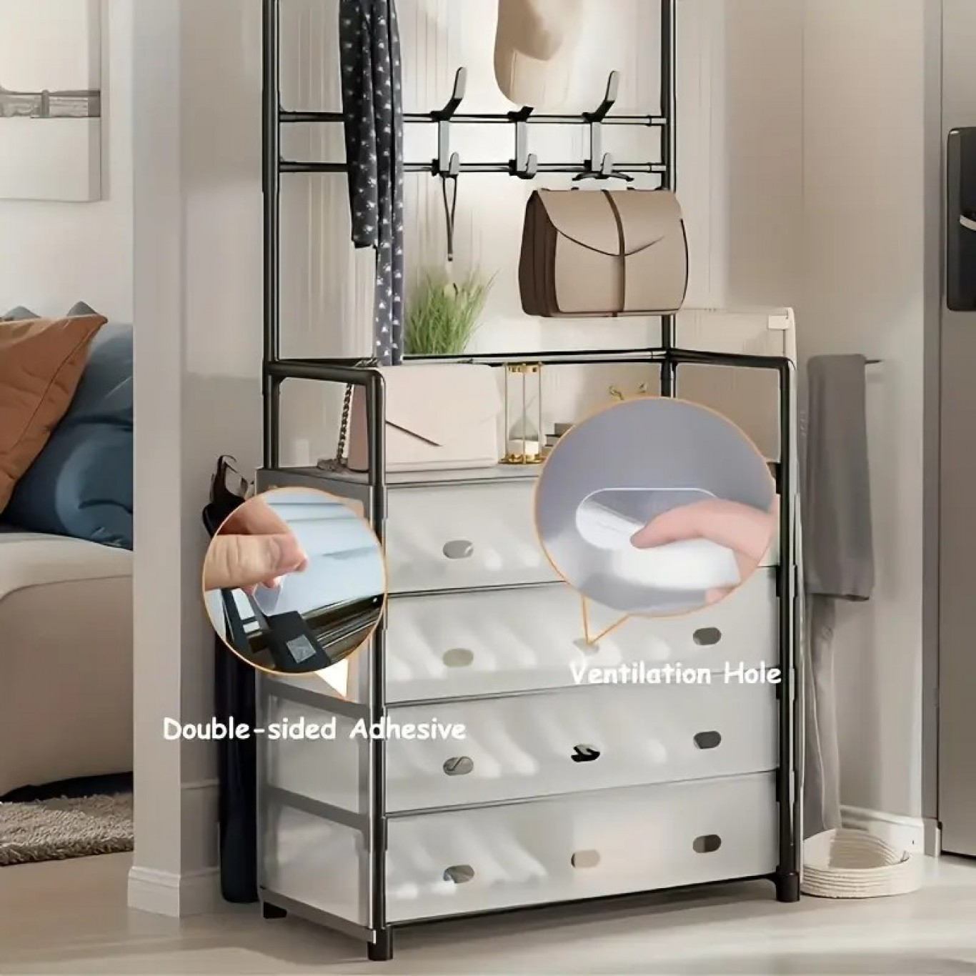 Μεταλλική Ραφιέρα - Παπουτσοθήκη 5 Επιπέδων με Πορτάκια & Κρεμάστρα με Γάντζους 185 x 56 x 28cm Μεταλλική Ραφιέρα - Παπουτσοθήκη 5 Επιπέδων με Πορτάκια & Κρεμάστρα με Γάντζους 185 x 56 x 28cm