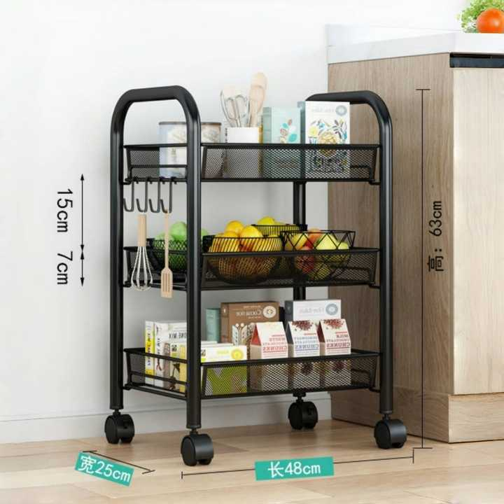 Μεταλλική Ραφιέρα - Τρόλει 3 Επιπέδων - Με Περιστρεφόμενα Ροδάκια & Γάντζους - 44 x 27 x 63 cm Μεταλλική Ραφιέρα - Τρόλει 3 Επιπέδων - Με Περιστρεφόμενα Ροδάκια & Γάντζους - 44 x 27 x 63 cm