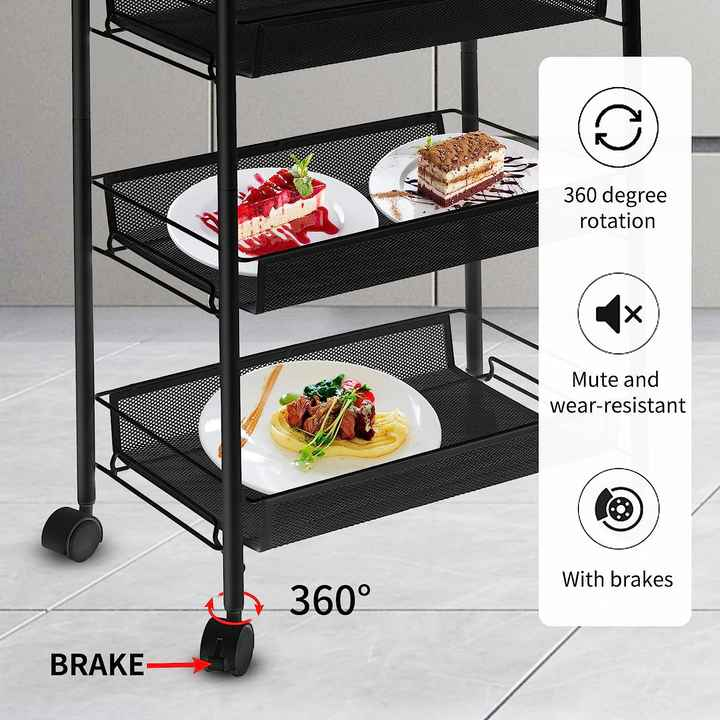 Μεταλλική Ραφιέρα - Τρόλει 3 Επιπέδων - Με Περιστρεφόμενα Ροδάκια & Γάντζους - 44 x 27 x 63 cm Μεταλλική Ραφιέρα - Τρόλει 3 Επιπέδων - Με Περιστρεφόμενα Ροδάκια & Γάντζους - 44 x 27 x 63 cm