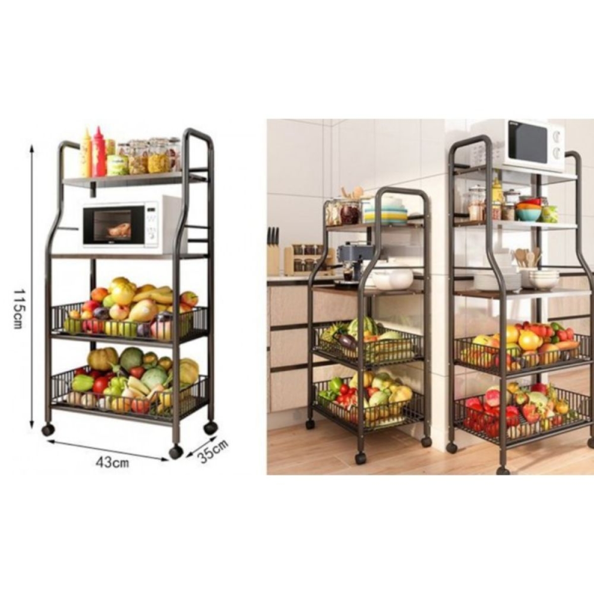 Μεταλλική Ραφιέρα - Τρόλει 4 Επιπέδων Οργάνωσης Κουζίνας και Μπάνιου 43x35x115cm Μαύρη Μεταλλική Ραφιέρα - Τρόλει 4 Επιπέδων Οργάνωσης Κουζίνας και Μπάνιου 43x35x115cm Μαύρη
