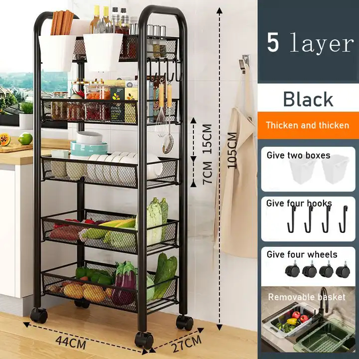 Μεταλλική Ραφιέρα - Τρόλει 5 Επιπέδων - Με Γάντζους & Περιστρεφόμενα Ροδάκια Μεταλλική Ραφιέρα - Τρόλει 5 Επιπέδων - Με Γάντζους & Περιστρεφόμενα Ροδάκια