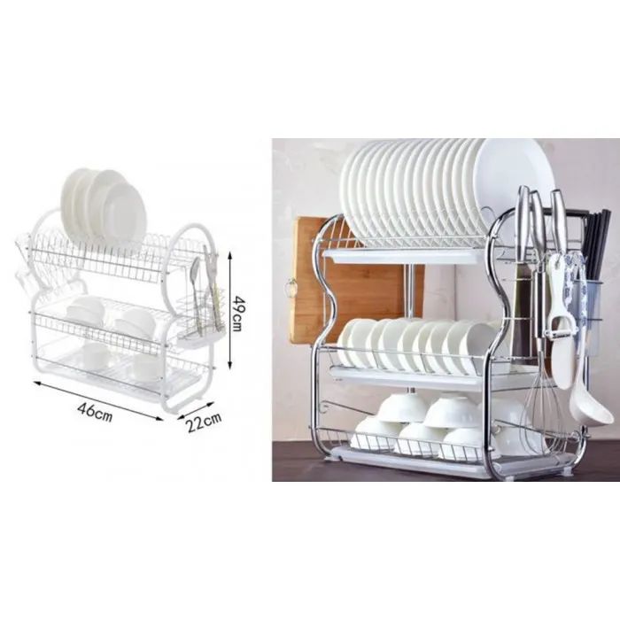 Μεταλλική Τριώροφη Πιατοθήκη Στραγγίσματος με Πλαστικό Δίσκο 46x22x49cm Μεταλλική Τριώροφη Πιατοθήκη Στραγγίσματος με Πλαστικό Δίσκο 46x22x49cm