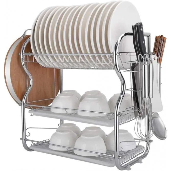 Μεταλλική Τριώροφη Πιατοθήκη Στραγγίσματος με Πλαστικό Δίσκο 46x22x49cm Μεταλλική Τριώροφη Πιατοθήκη Στραγγίσματος με Πλαστικό Δίσκο 46x22x49cm