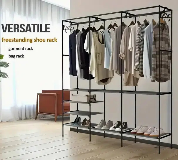 Μεταλλική Τριπλή Κρεμάστρα - Παπουτσοθήκη Δαπέδου με 8 Ράφια - Βεστιάριο - Γκαρνταρόμπα 162 x 43 x 175 cm Μαύρο Μεταλλική Τριπλή Κρεμάστρα - Παπουτσοθήκη Δαπέδου με 8 Ράφια - Βεστιάριο - Γκαρνταρόμπα 162 x 43 x 175 cm Μαύρο