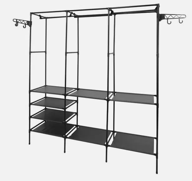Μεταλλική Τριπλή Κρεμάστρα - Παπουτσοθήκη Δαπέδου με 8 Ράφια - Βεστιάριο - Γκαρνταρόμπα 162 x 43 x 175 cm Μαύρο Μεταλλική Τριπλή Κρεμάστρα - Παπουτσοθήκη Δαπέδου με 8 Ράφια - Βεστιάριο - Γκαρνταρόμπα 162 x 43 x 175 cm Μαύρο
