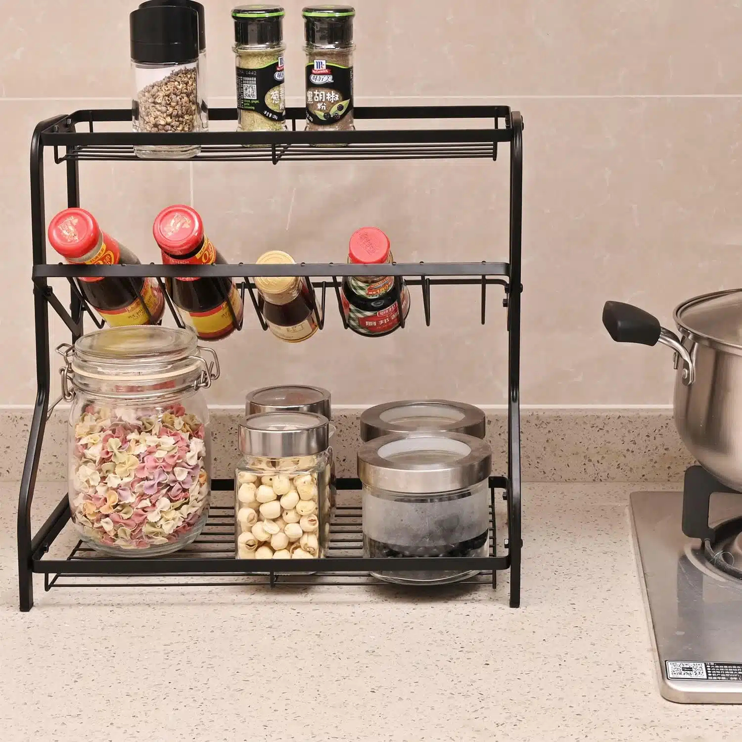 Μεταλλικό Ράφι 3 Επιπέδων Οργάνωσης Κουζίνας για Μπαχαρικά, Βάζα ή και Προϊόντα Περιποίησης και Μακιγιάζ σε Μαύρο Χρώμα 36.5x20x35cm Μεταλλικό Ράφι 3 Επιπέδων Οργάνωσης Κουζίνας για Μπαχαρικά, Βάζα ή και Προϊόντα Περιποίησης και Μακιγιάζ σε Μαύρο Χρώμα 36.5x20x35cm