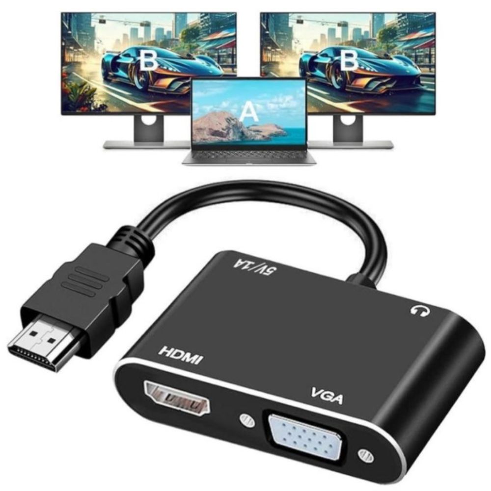 Μετατροπέας HDMI σε VGA και HDMI 2 σε 1 με Ήχο 3.5mm Full HD 1080P Μετατροπέας HDMI σε VGA και HDMI 2 σε 1 με Ήχο 3.5mm Full HD 1080P