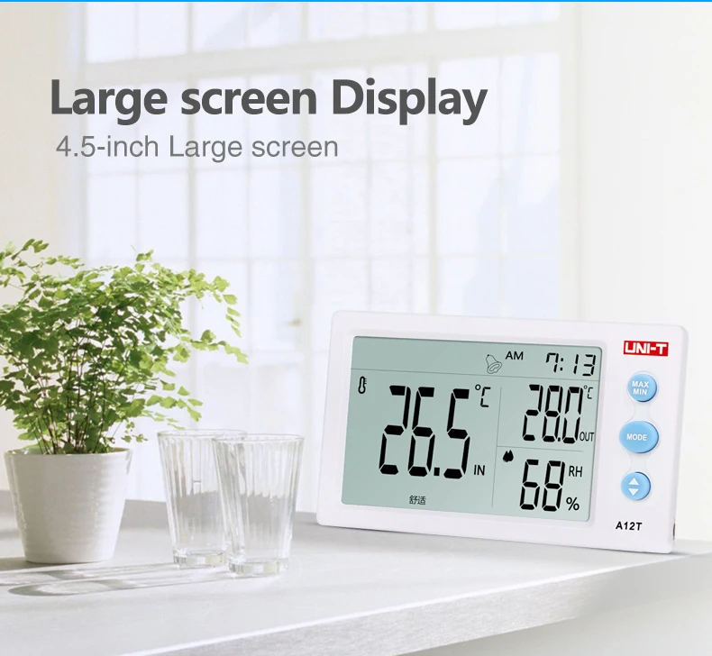 Μετρητής Θερμοκρασίας & Υγρασίας με Ρολόι & Ξυπνητήρι - LCD Οθόνη 4,5 Ιντσών - UNI-T Μετρητής Θερμοκρασίας & Υγρασίας με Ρολόι & Ξυπνητήρι - LCD Οθόνη 4,5 Ιντσών - UNI-T