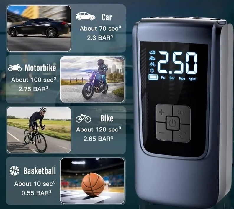 Μίνι Επαναφορτιζόμενο Κομπρεσέρ Αέρος 60W - Powerbank 4000 mAh και Φακός με Οθόνη Ψηφιακών Ενδείξεων Moxom Μίνι Επαναφορτιζόμενο Κομπρεσέρ Αέρος 60W - Powerbank 4000 mAh και Φακός με Οθόνη Ψηφιακών Ενδείξεων Moxom