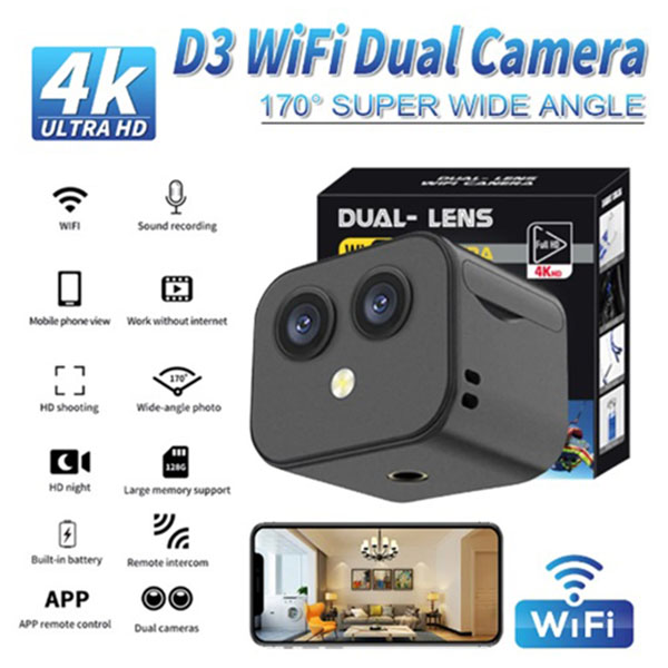 Μίνι Κάμερα Δράσης– Παρακολούθησης με Σύστημα WiFi- DUAL- LENS 4K Μαύρη Μίνι Κάμερα Δράσης– Παρακολούθησης με Σύστημα WiFi- DUAL- LENS 4K Μαύρη