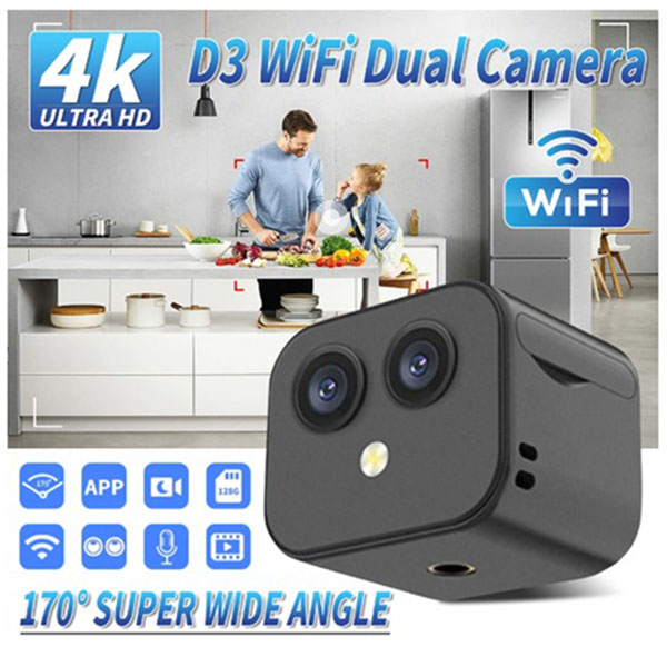 Μίνι Κάμερα Δράσης– Παρακολούθησης με Σύστημα WiFi- DUAL- LENS 4K Μαύρη Μίνι Κάμερα Δράσης– Παρακολούθησης με Σύστημα WiFi- DUAL- LENS 4K Μαύρη
