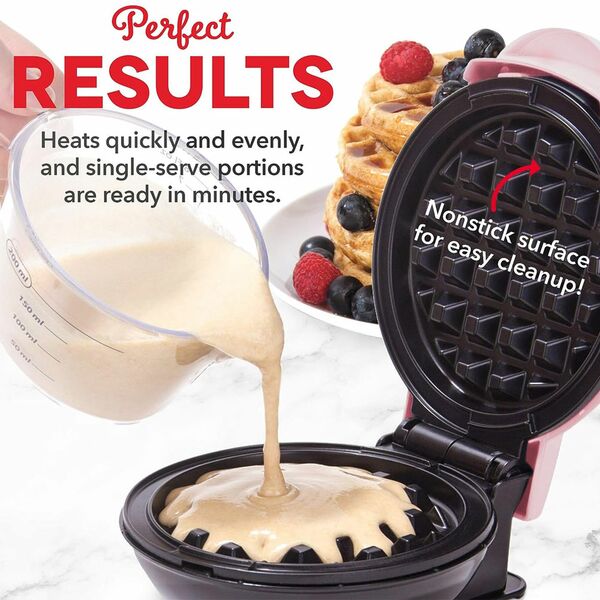 Mini Βαφλιέρα 350W με Αισθητήρα Θερμότητας σε Στρογγυλό Σχήμα Ροζ Mini Βαφλιέρα 350W με Αισθητήρα Θερμότητας σε Στρογγυλό Σχήμα Ροζ