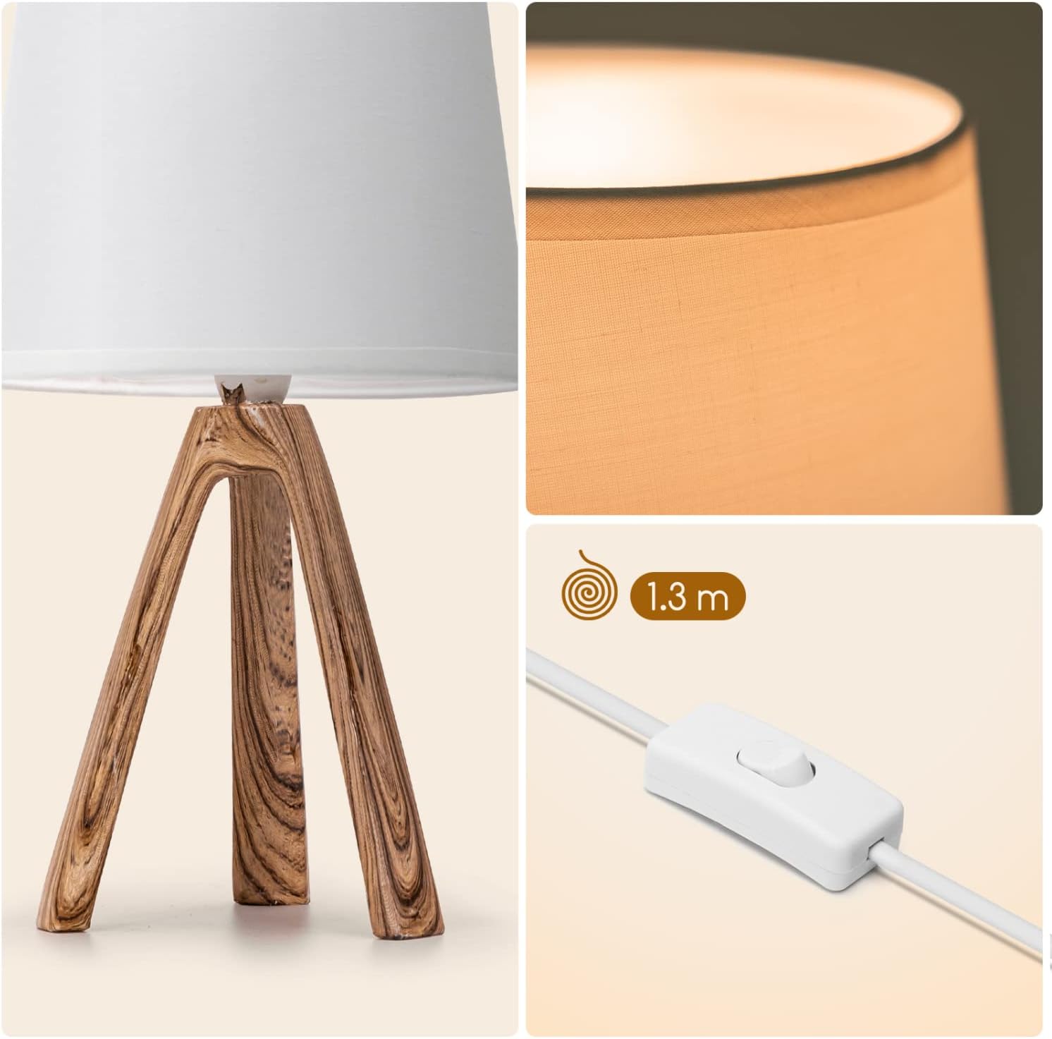 Μοντέρνο Επιτραπέζιο Φωτιστικό – Πορτατίφ για Ντουί E14 40W με Λευκό Καπέλο και Ξύλινη Βάση Aigostar Μοντέρνο Επιτραπέζιο Φωτιστικό – Πορτατίφ για Ντουί E14 40W με Λευκό Καπέλο και Ξύλινη Βάση Aigostar