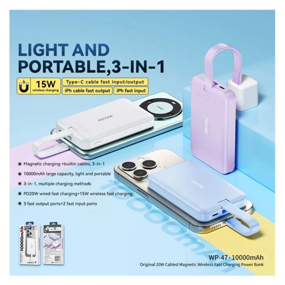 Power Bank Ασύρματης Φόρτισης PD20W και Ενσύρματης Φόρτισης 10000mAh σε Μοβ Χρώμα Wekome Power Bank Ασύρματης Φόρτισης PD20W και Ενσύρματης Φόρτισης 10000mAh σε Μοβ Χρώμα Wekome