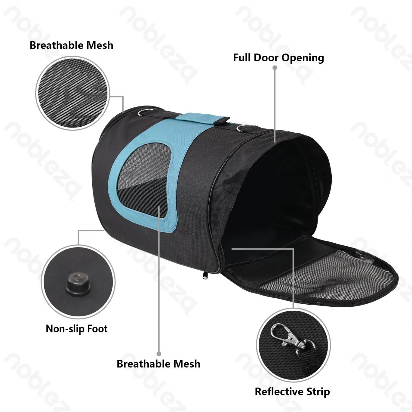 NOBLEZA Ανθεκτική Τσάντα Μεταφοράς με Αερισμό για Κατοικίδια σε Χρώμα Μαύρο-Γαλάζιο 34 x 21 x 22cm NOBLEZA Ανθεκτική Τσάντα Μεταφοράς με Αερισμό για Κατοικίδια σε Χρώμα Μαύρο-Γαλάζιο 34 x 21 x 22cm