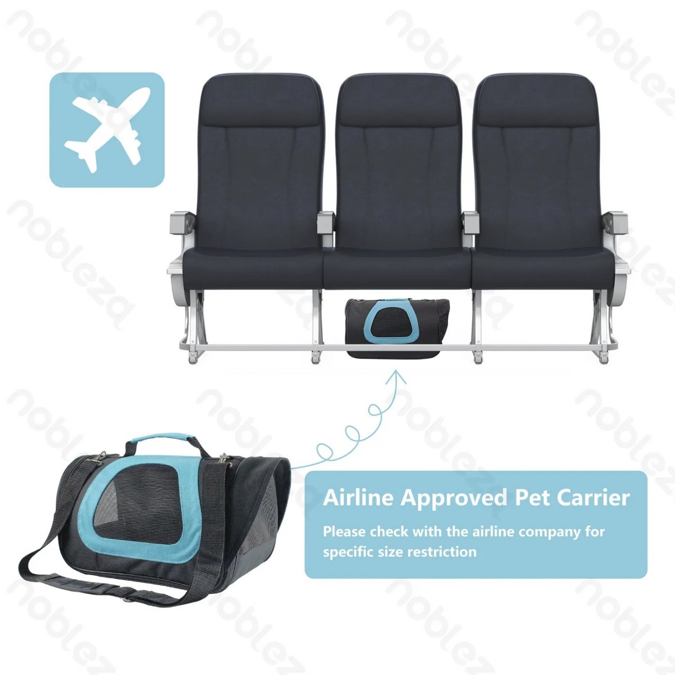 NOBLEZA Ανθεκτική Τσάντα Μεταφοράς με Αερισμό για Κατοικίδια σε Χρώμα Μαύρο-Γαλάζιο 34 x 21 x 22cm NOBLEZA Ανθεκτική Τσάντα Μεταφοράς με Αερισμό για Κατοικίδια σε Χρώμα Μαύρο-Γαλάζιο 34 x 21 x 22cm