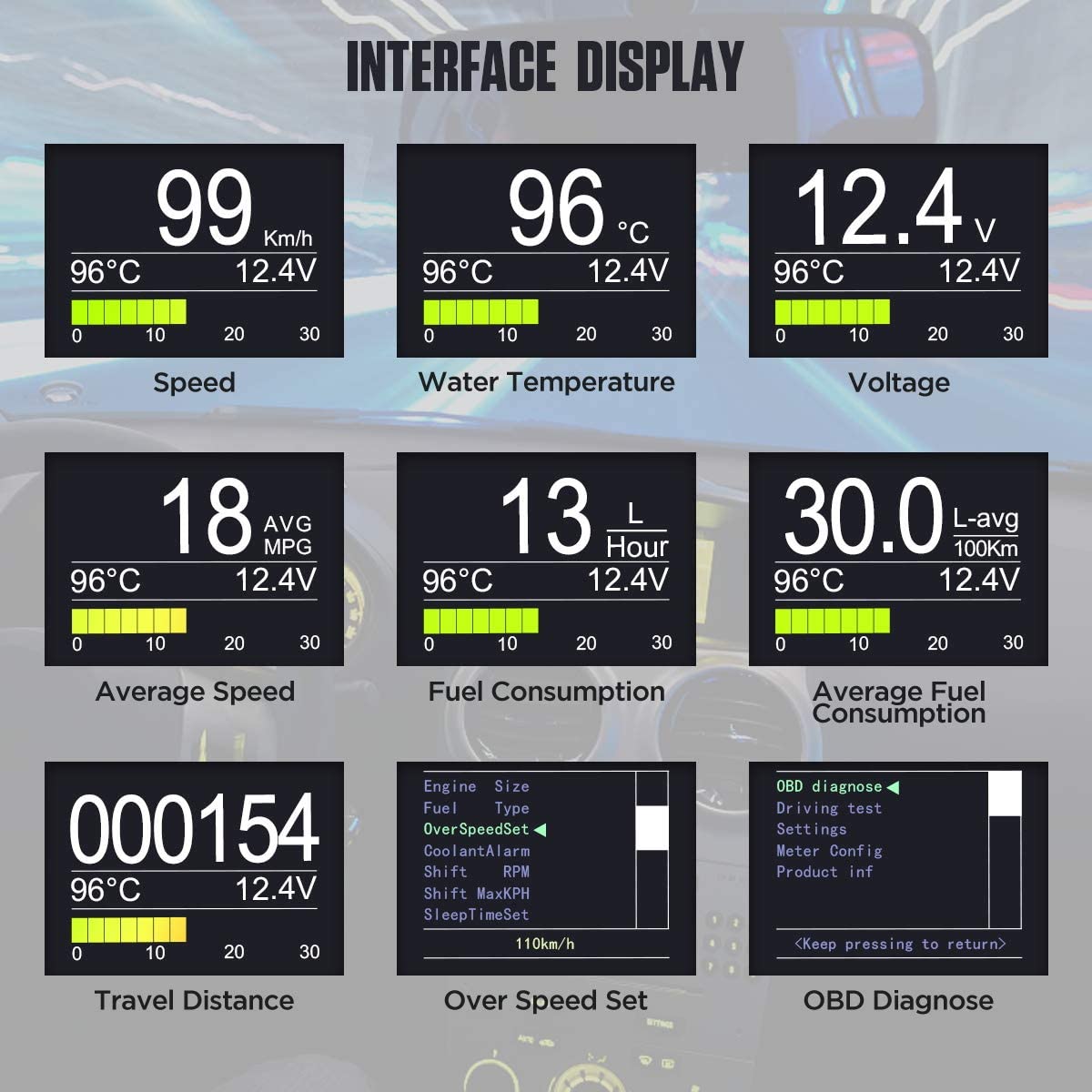 OBD 2 Διαγνωστικό Αυτοκινήτου 11 Λειτουργίες με Οθόνη HUD Ψηφιακό με Καλώδιο OBD 2 Διαγνωστικό Αυτοκινήτου 11 Λειτουργίες με Οθόνη HUD Ψηφιακό με Καλώδιο