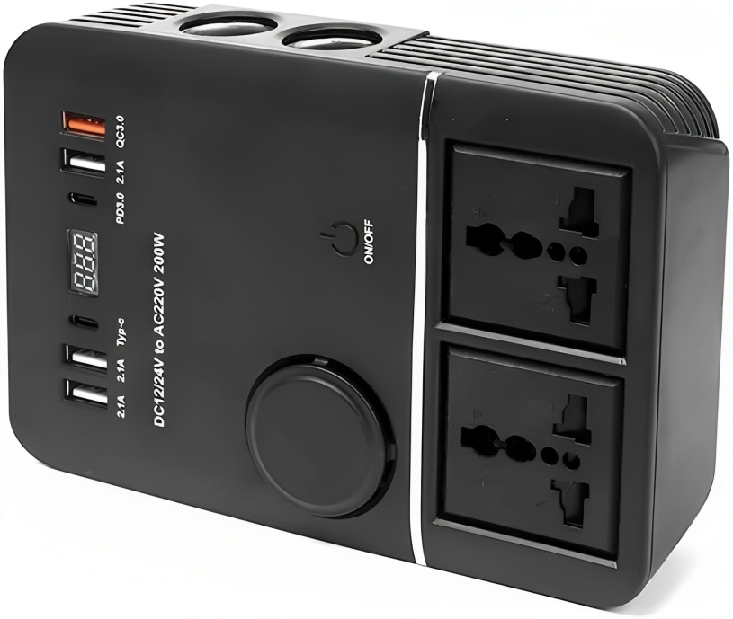 Olesson Inverter Αυτοκινήτου 200W για Μετατροπή 12V - 24V DC σε 220V AC με 4 Θύρες USB & 2 Θύρες Type-C Olesson Inverter Αυτοκινήτου 200W για Μετατροπή 12V - 24V DC σε 220V AC με 4 Θύρες USB & 2 Θύρες Type-C
