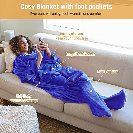 Ολόσωμη Κουβέρτα-Ρούχο Βελουτέ με Μανίκια, Τσέπη & Κάλυψη Ποδιών-SoftHug Fleece Ολόσωμη Κουβέρτα-Ρούχο Βελουτέ με Μανίκια, Τσέπη & Κάλυψη Ποδιών-SoftHug Fleece