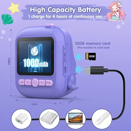 Παιδική Επαναφορτιζόμενη Φωτογραφική Κάμερα με Χαρτί Εκτύπωσης και Σχέδιο Γοργόνα Παιδική Επαναφορτιζόμενη Φωτογραφική Κάμερα με Χαρτί Εκτύπωσης και Σχέδιο Γοργόνα