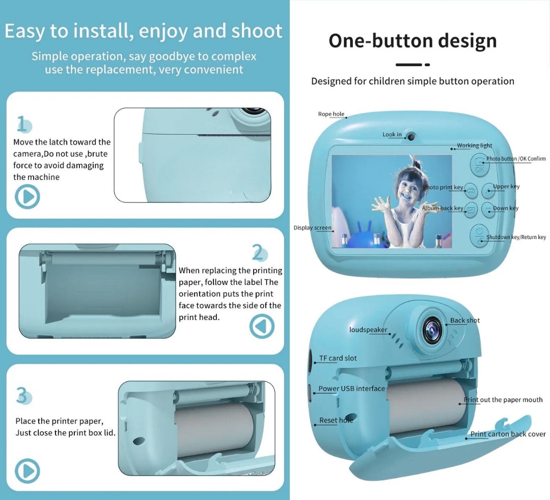 Παιδική Φωτογραφική Μηχανή με Θερμική Εκτύπωση – 12MP 1080P Παιδική Φωτογραφική Μηχανή με Θερμική Εκτύπωση – 12MP 1080P