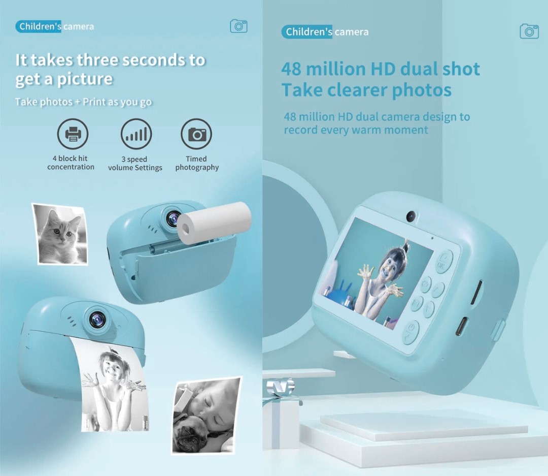 Παιδική Φωτογραφική Μηχανή με Θερμική Εκτύπωση – 12MP 1080P Παιδική Φωτογραφική Μηχανή με Θερμική Εκτύπωση – 12MP 1080P