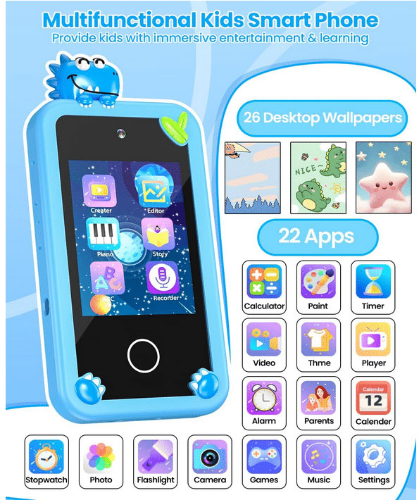 Παιδικό Κινητό Τηλέφωνο με Έγχρωμη Οθόνη 2.8 Ιντσών με Παιχνίδια, Διπλή Κάμερα και Σχέδιο Μπλε Δεινόσαυρος Παιδικό Κινητό Τηλέφωνο με Έγχρωμη Οθόνη 2.8 Ιντσών με Παιχνίδια, Διπλή Κάμερα και Σχέδιο Μπλε Δεινόσαυρος