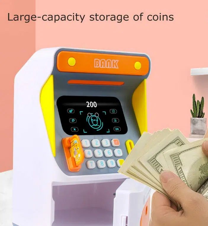 Παιδικός Κουμπαράς με Αναγνώριση Προσώπου - Μίνι ΑΤΜ με Ηλεκτρονικό Κλείδωμα Προσώπου, Αυτόματη Κύλιση Χαρτονομισμάτων - Πορτοκαλί Παιδικός Κουμπαράς με Αναγνώριση Προσώπου - Μίνι ΑΤΜ με Ηλεκτρονικό Κλείδωμα Προσώπου, Αυτόματη Κύλιση Χαρτονομισμάτων - Πορτοκαλί