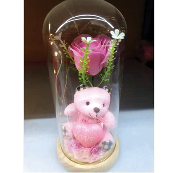 Παντοτινό Τριαντάφυλλο με Αρκουδάκι σε Γυάλινο Βάζο με Ξύλινη Βάση 11×22cm – ροζ Παντοτινό Τριαντάφυλλο με Αρκουδάκι σε Γυάλινο Βάζο με Ξύλινη Βάση 11×22cm – ροζ
