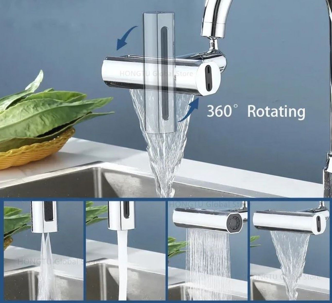 Περιστρεφόμενη Πολυλειτουργική Προέκταση Ακροφυσίου Νερού 360° Ασημί Περιστρεφόμενη Πολυλειτουργική Προέκταση Ακροφυσίου Νερού 360° Ασημί