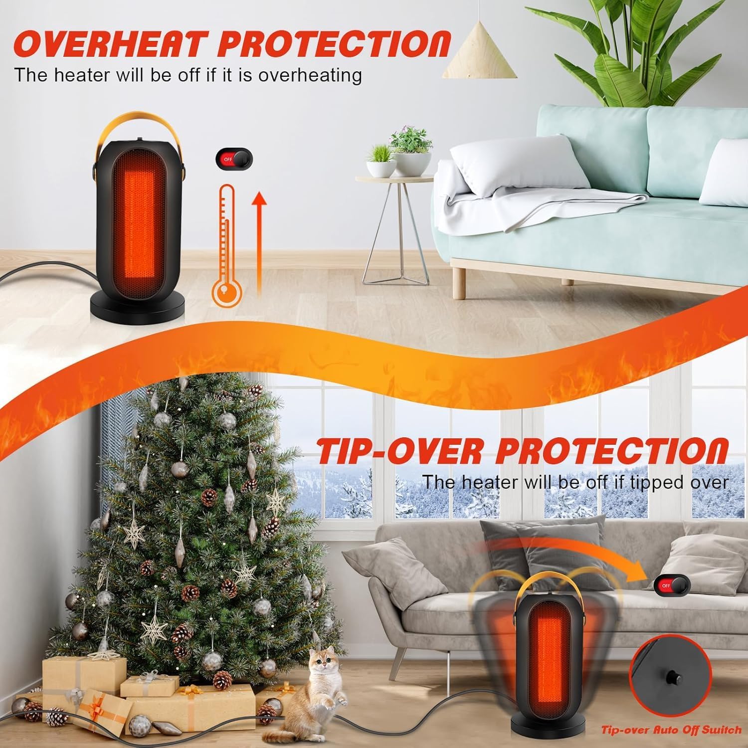 Περιστρεφόμενο Αερόθερμο 1800W με 3 Ρυθμίσεις Θέρμανσης και Ψυχρή Λειτουργία - Andowl Περιστρεφόμενο Αερόθερμο 1800W με 3 Ρυθμίσεις Θέρμανσης και Ψυχρή Λειτουργία - Andowl