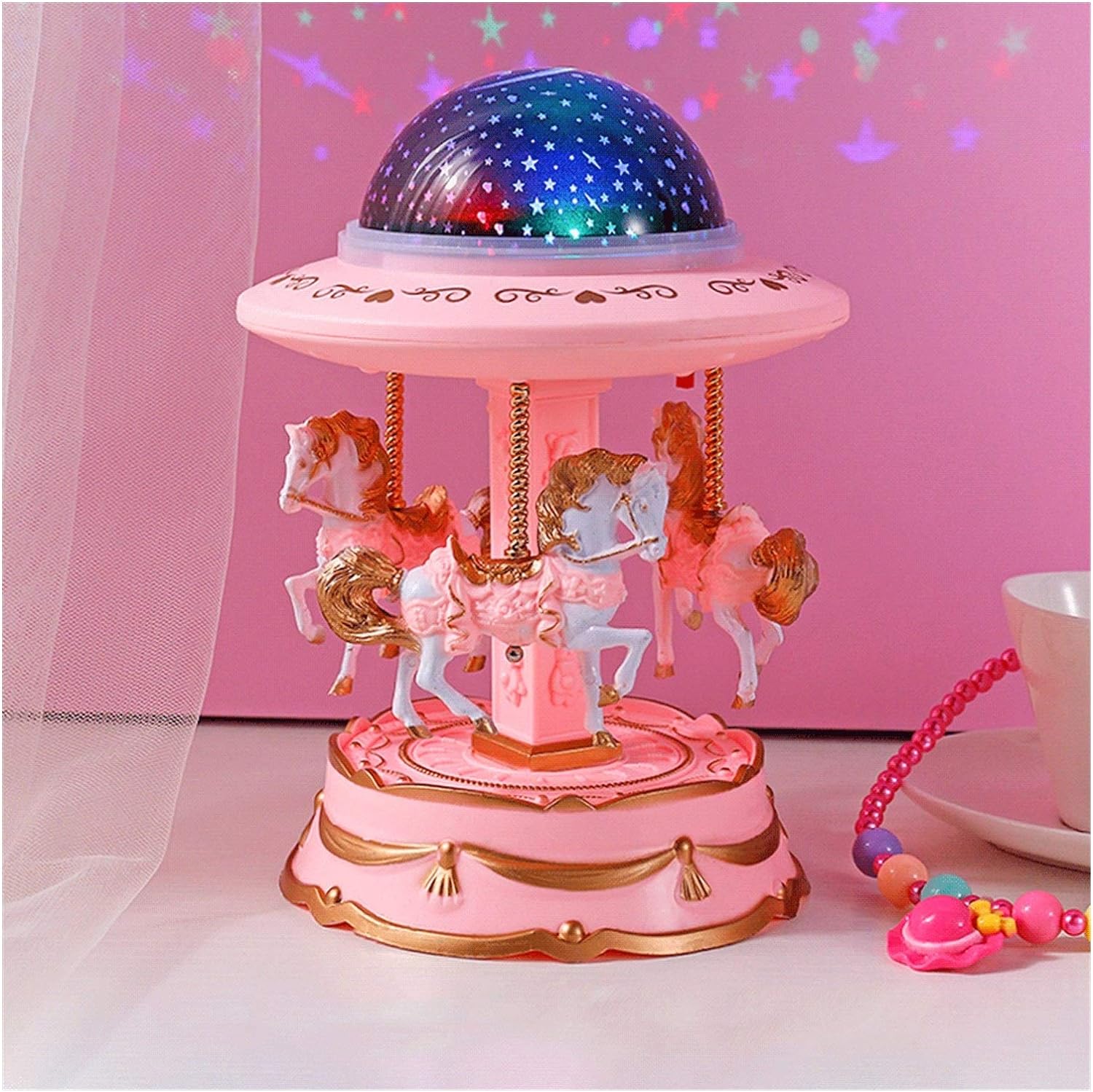 Περιστρεφόμενο Φωτιστικό Καρουζέλ με Μουσική και LED Προβολέα Έναστρου Ουρανού Περιστρεφόμενο Φωτιστικό Καρουζέλ με Μουσική και LED Προβολέα Έναστρου Ουρανού